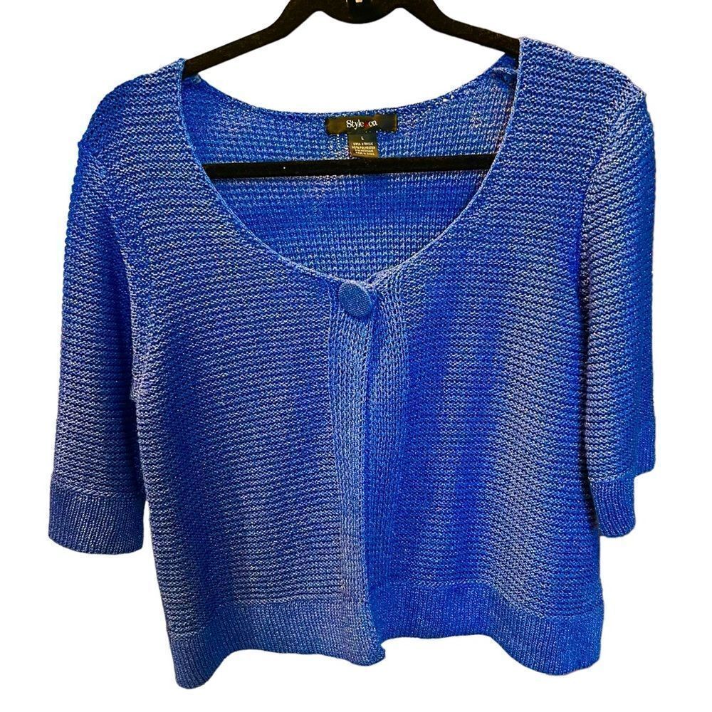 Style & Co. Women's Cropped Cardigan Sweater Royal Blue Size Large